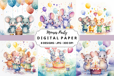 Mouses Party Watercolor Background tumbler wrap