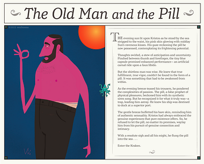 The Old Man and the Pill aging blue pill cartoon illustration editorial illustration humorous illustration illustration short story viagra