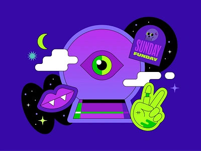 TikTok LIVE Crystal Ball crystal ball design eye green halloween hand illustration lips moon purple spooky sticker tombstone vampire vectober vector zombie