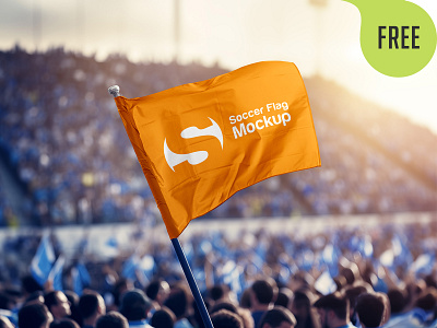 Free Soccer Flag in Stadium Mockup. AI Generated advertising arena championship country fan flag football free freebie game logo match mockup nations pennant soccer sport sports stadium team