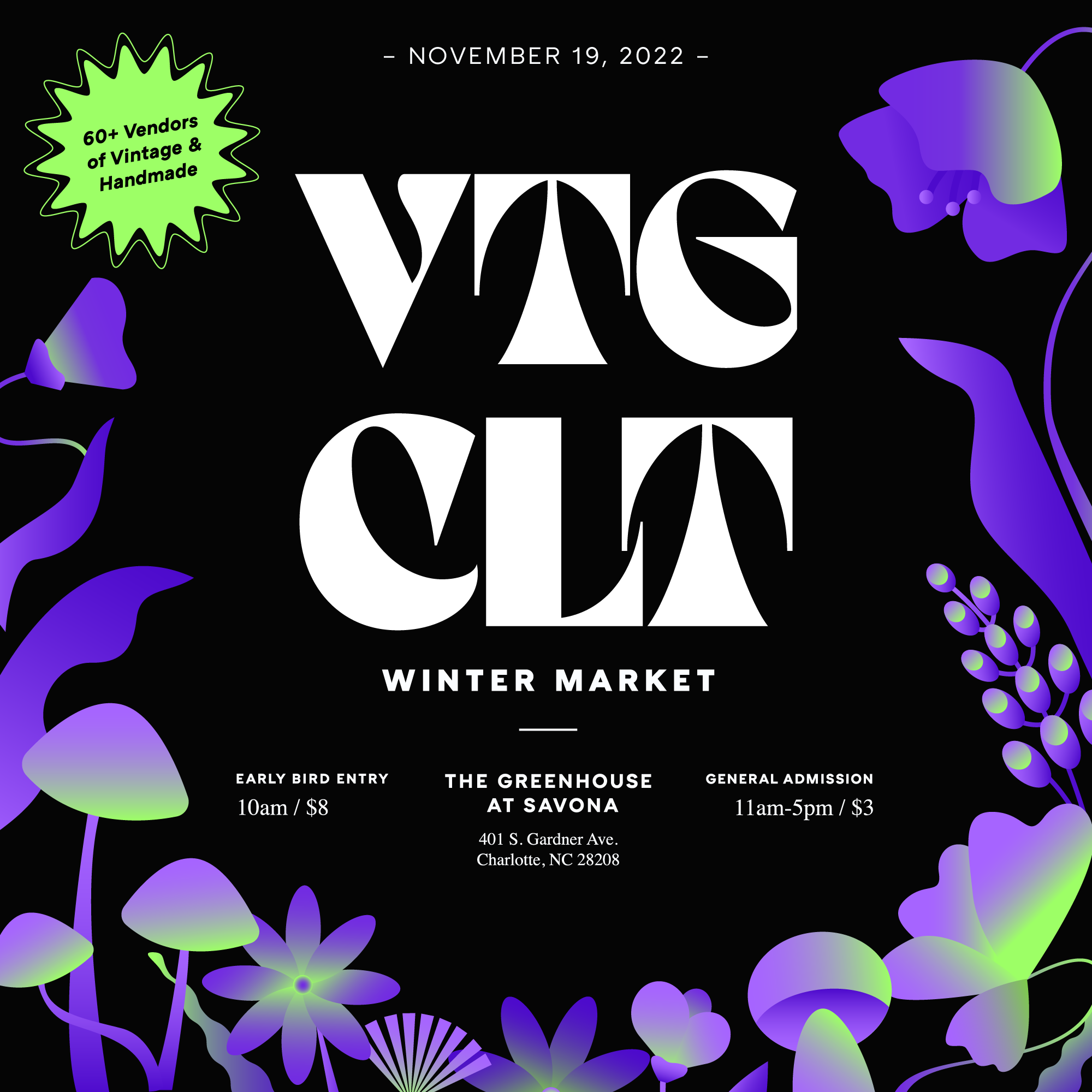 VTG CLT 2022 Winter Market floral flyer glow graphic design illustration market vintage
