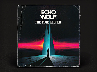 Echo Wolf - The Time Keeper 80s album art grunge logo photoshop retro sci fi synthwave texture track art typography