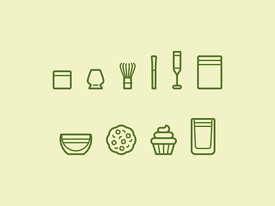 Matcha icons cookie cupcake design drink icon icons illustration matcha minimal minimalism minimalist muffin vector