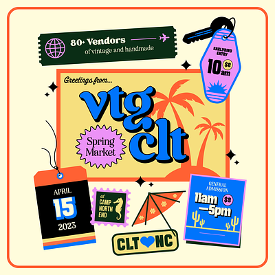 VTG CLT Spring 2023 Market flyer graphic design illustration market postcard retro social travel vintage