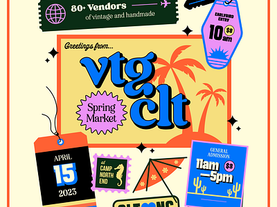 VTG CLT Spring 2023 Market flyer graphic design illustration market postcard retro social travel vintage