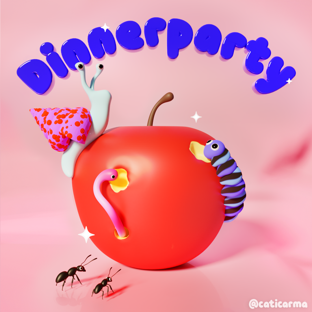 Dinner Party 3d 3d ant 3d apple 3d art 3d artist 3d character 3d design 3d gif 3d illustration 3d illustrator 3d modeling 3d snail 3d worm blender blender 3d character design colorful cute illustration kawaii