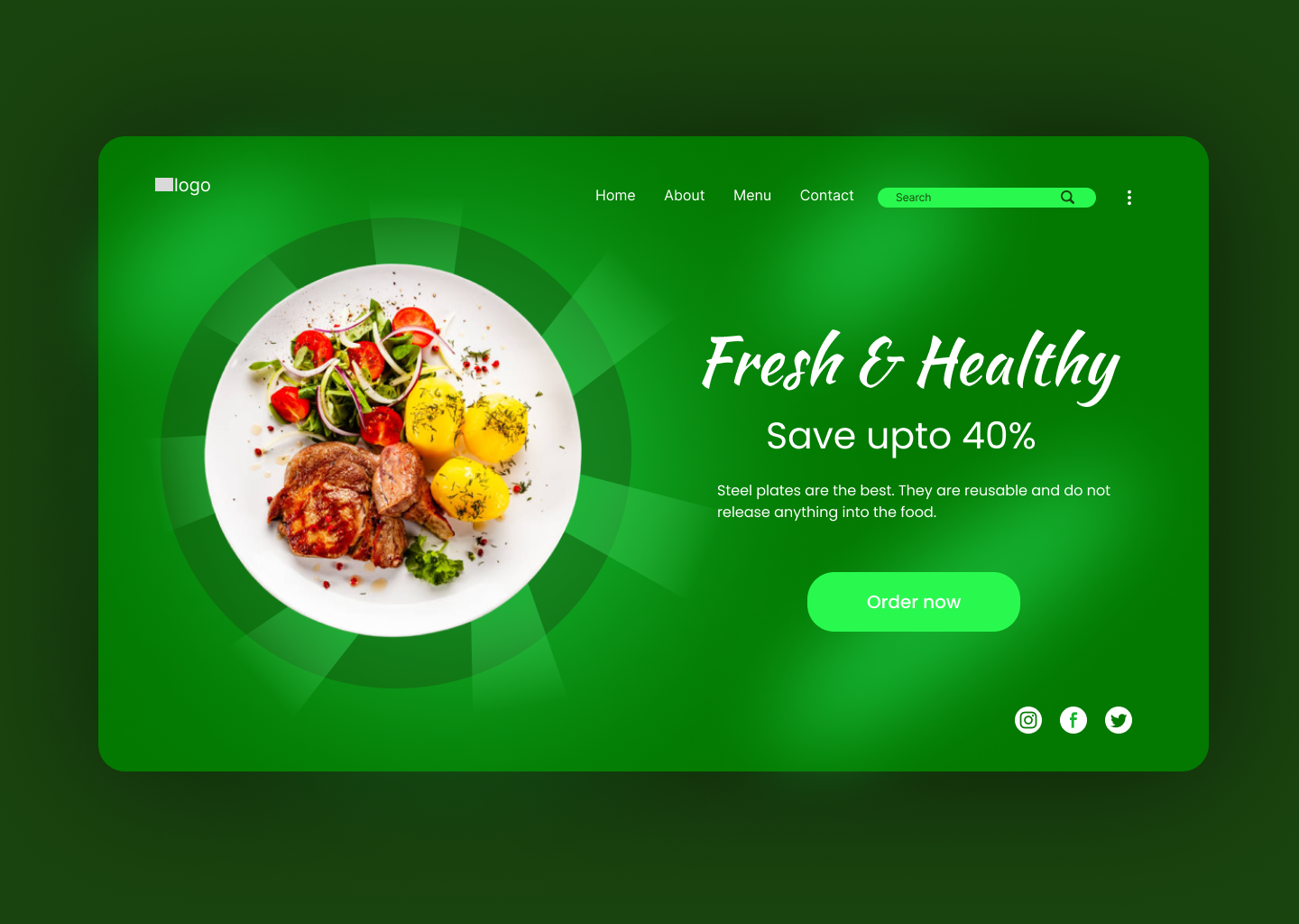 Example of healthy food landing page