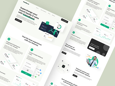Friendboost - Corporate Website | Landing Page 3d brand loyalty branding customizable links dashboard design figma interaction design mobile friendly montserrat typography referral platform reward analytics shopify integration user experience uxui web design word of mouth marketing