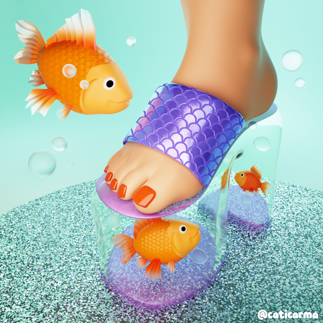 Gold Heels 3d 3d art 3d artist 3d character 3d design 3d fish 3d foot 3d gif 3d illustration 3d illustrator 3d modeling 3d shoe berlin 3d blender blender 3d character design colorful cute illustration kawaii