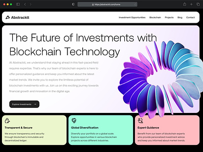 Abstracktt - Blockchain Future 3d graphic design hero illustration landing page section trending uiux user interface