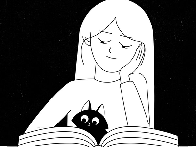 Everything is batter with cats and books :) 2d aftereffects animated gif black cat blak and white book cute cat female fun gif had drawn kitten motion graphics page pet reading symmetry texture woman