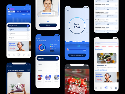 Awaken 180 application blue fitness food healthy mobile mobileapp product ui design