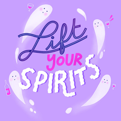 Lift Your Spirits calligraphy card cheer cute fun ghost ghoul greeting halloween illustrated lettering october procreate pun purple spirit