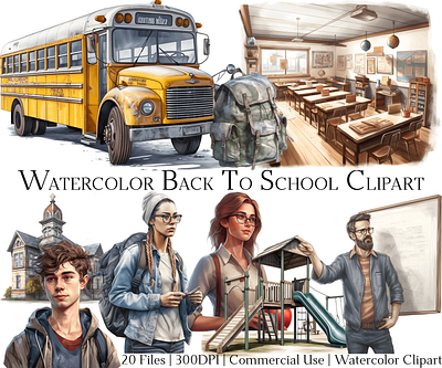 Watercolor Back To School Clipart