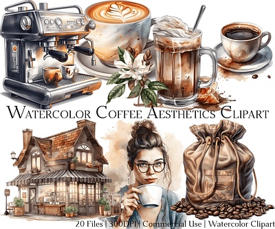 Watercolor Coffee Aesthetics Clipart