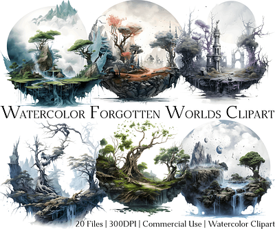 Watercolor Forgotten Worlds Clipart