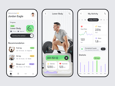 Fitness App Concept clean daily activity exercise fitness fitness app fitness mobile app gym minimal mobile app mobile ui product design sport tracker tracking app tracking gym ui uiux workout app