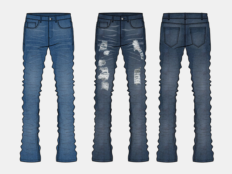 Men Distressed Denim Pant Technical Sketch by Adobe Illustrator by ...