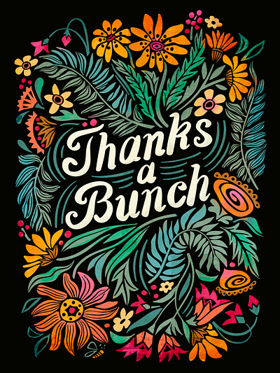 Thanks a Bunch card floral flowers grateful greeting illustration packaging pattern thank you thanks wrapping paper