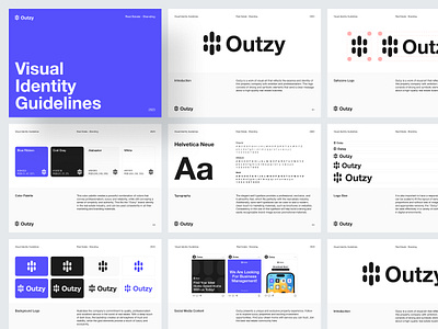 Outzy - Visual Identity Guidelines brand brand guide brand guideline brand identity design brandbook branding color palette estate guide book logo logo design logo type logos mark mockup modern logo real estate social media typography visual identity