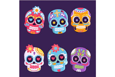 Hand Drawn Day of the Dead Skulls Illustration celebration day of the dead face festival halloween holiday illustration mexico skull symbol traditional vector