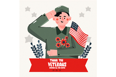 Organic Flat Veterans Day Illustration america army ceremony day flag holiday illustration military patriotic soldier vector veteran