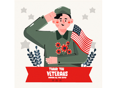 Organic Flat Veterans Day Illustration america army ceremony day flag holiday illustration military patriotic soldier vector veteran