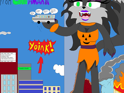 Amanda's Big Day: Happy Halloween 2023! adult anthro character destruction fandom fantasy furry giant giantess girl halloween horror illustration kaiju mobian sonic villainess vixen vore witches