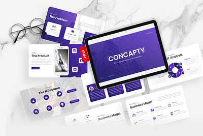 Concapty PowerPoint Template agency business concapty gsl key modern pitch deck powerpoint ppt pptx presentation template purple ui website white