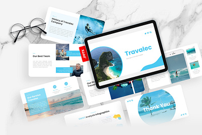 Travalec PowerPoint Template agency blue business gsl key modern powerpoint ppt pptx presentation template travalec travel ui website yellow