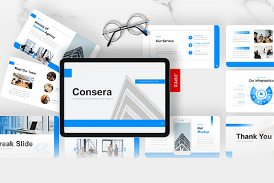 Consera PowerPoint Template agency blue business consera consulting gsl key modern powerpoint ppt pptx presentation template ui website white