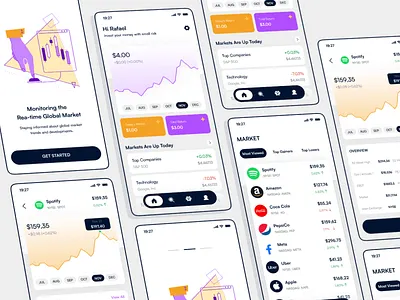 Stock Market - App Concept chart fintech fintech uiux global market invest investment platform investment portfolio investment uiux market nasdaq return stock stock platform stock ui top gainers top losers trade uiux trading wallet