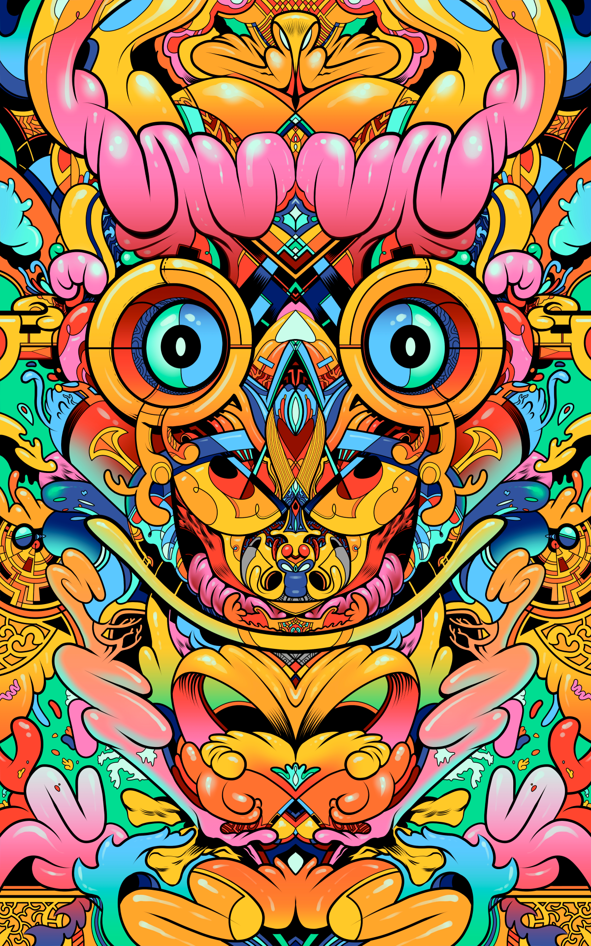 Watcher, 7. colorful creature detailed eyes illustration ornate psychedelic skull weird