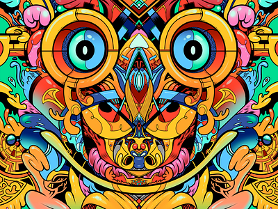 Watcher, 7. colorful creature detailed eyes illustration ornate psychedelic skull weird