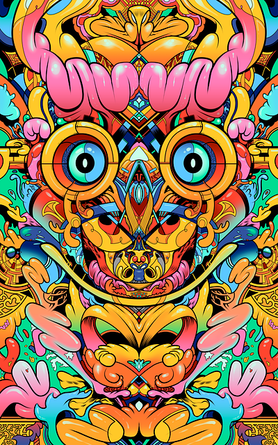 Watcher, 7. colorful creature detailed eyes illustration ornate psychedelic skull weird