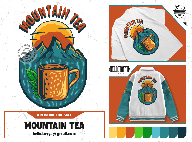 (DESIGN FOR SALE) Mountain Tea Illustration . T-shirt Design adobe illustrator artwork for sale camp clothing customartwork designforsale digital artwork for sale graphic design illustration mountain mountain illustration print tshirt retro design sunrise sunset tshirt design tshirt designer vintage vintage tshirt