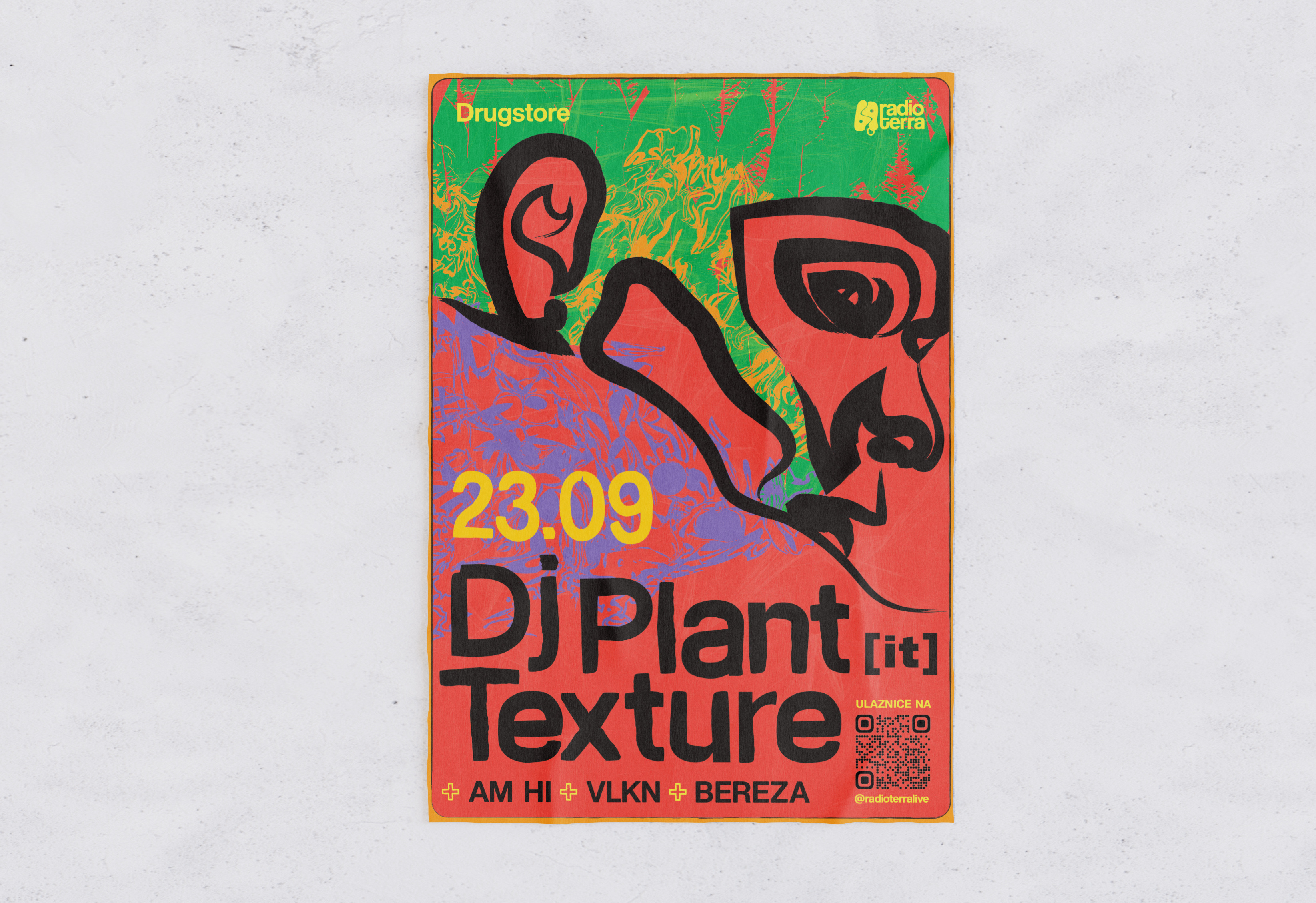 Radio Terra Night at Drugstore w/ Dj Plant Texture belgrade club dj graphic design music poster design