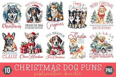Christmas Dog Puns Sublimation Bundle 3d animation app branding design graphic design illustration logo ui vector