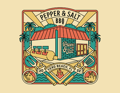 Pepper & Salt BBQ - T-shirt Design apparel bbq beach branding florida food geometric graphic design illustration lineart logo merchandise minimal monoline restaurant retro smoking store t shirt