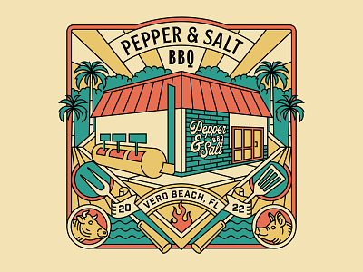 Pepper & Salt BBQ - T-shirt Design apparel bbq beach branding florida food geometric graphic design illustration lineart logo merchandise minimal monoline restaurant retro smoking store t shirt