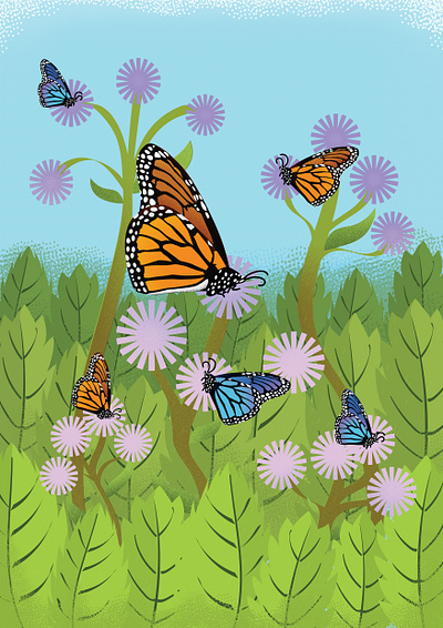 Butterflies in Garden ageratum butterflies butterfly digital art floss flower flower garden graphic design illustration vector vector art