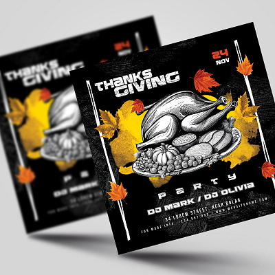 Thanksgiving Party Flyer Template - PSD advertisement artistic autumn black and white download psd flyer food invitation nightclub print flyer template thanksgiving day thanksgiving flyer turkey