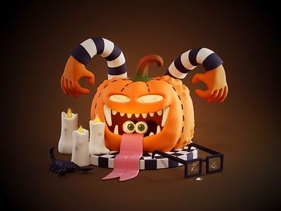 Pumpkin' animation beetlejuice character checkers creepy design eyeballs glasses halloween illustration laughing pumpkin scorpion spooky stripes thelittlelabs