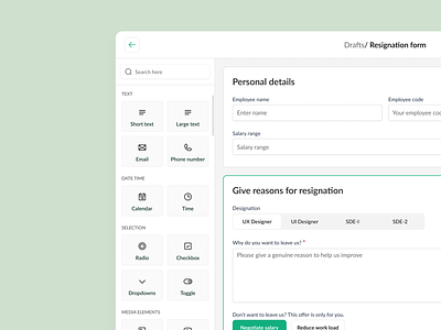 Form builder UI form builder product design saas tables ui ux