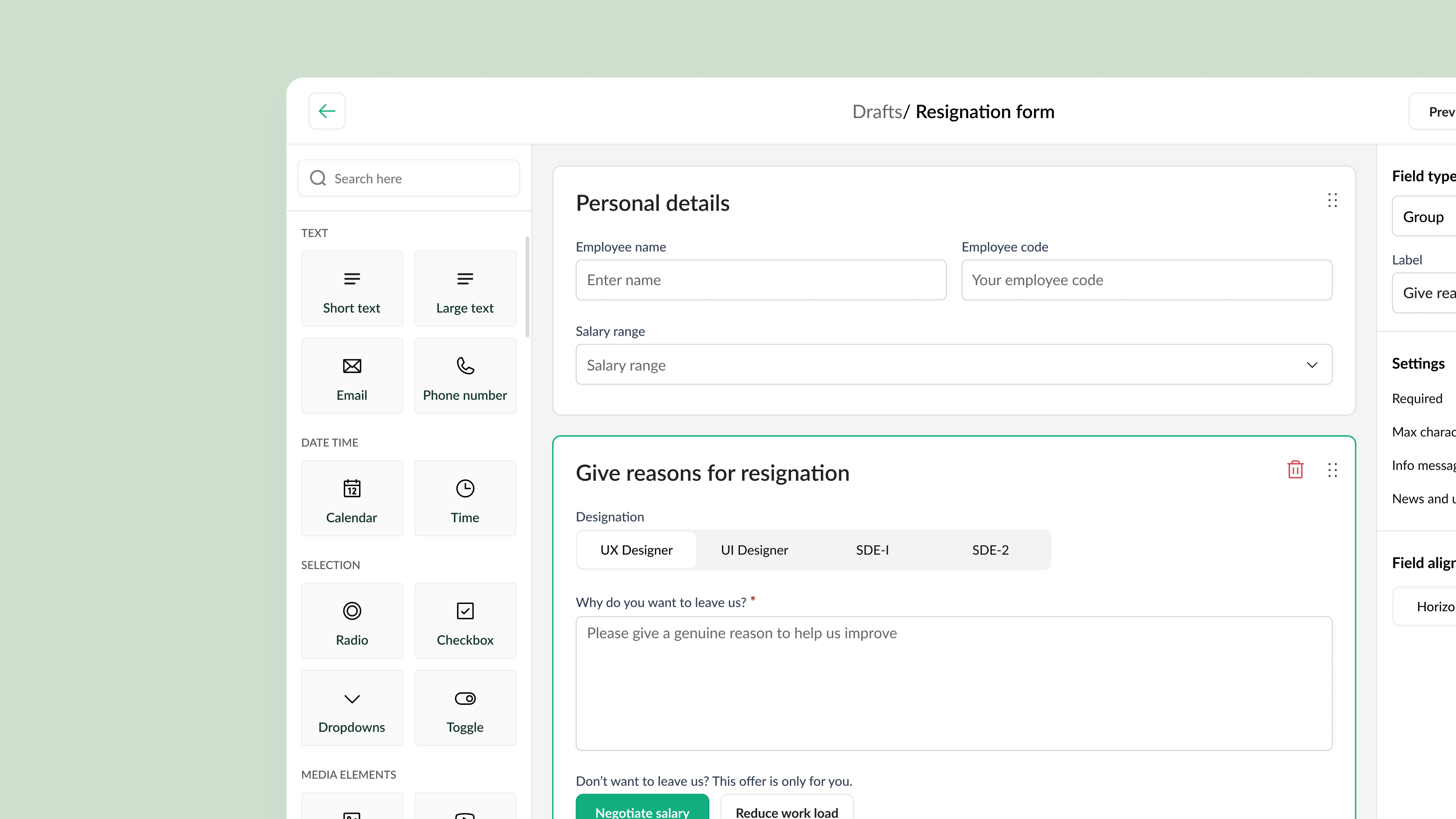 Form builder UI by Divyansh Pandey on Dribbble