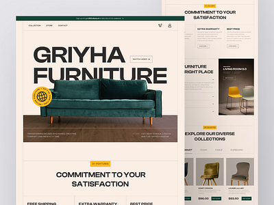 Griyha Furniture Landing Page building collection design ecommerce furniture graphic design hero home home page house interface interior landing page product property real estate shop shopping simple user interface