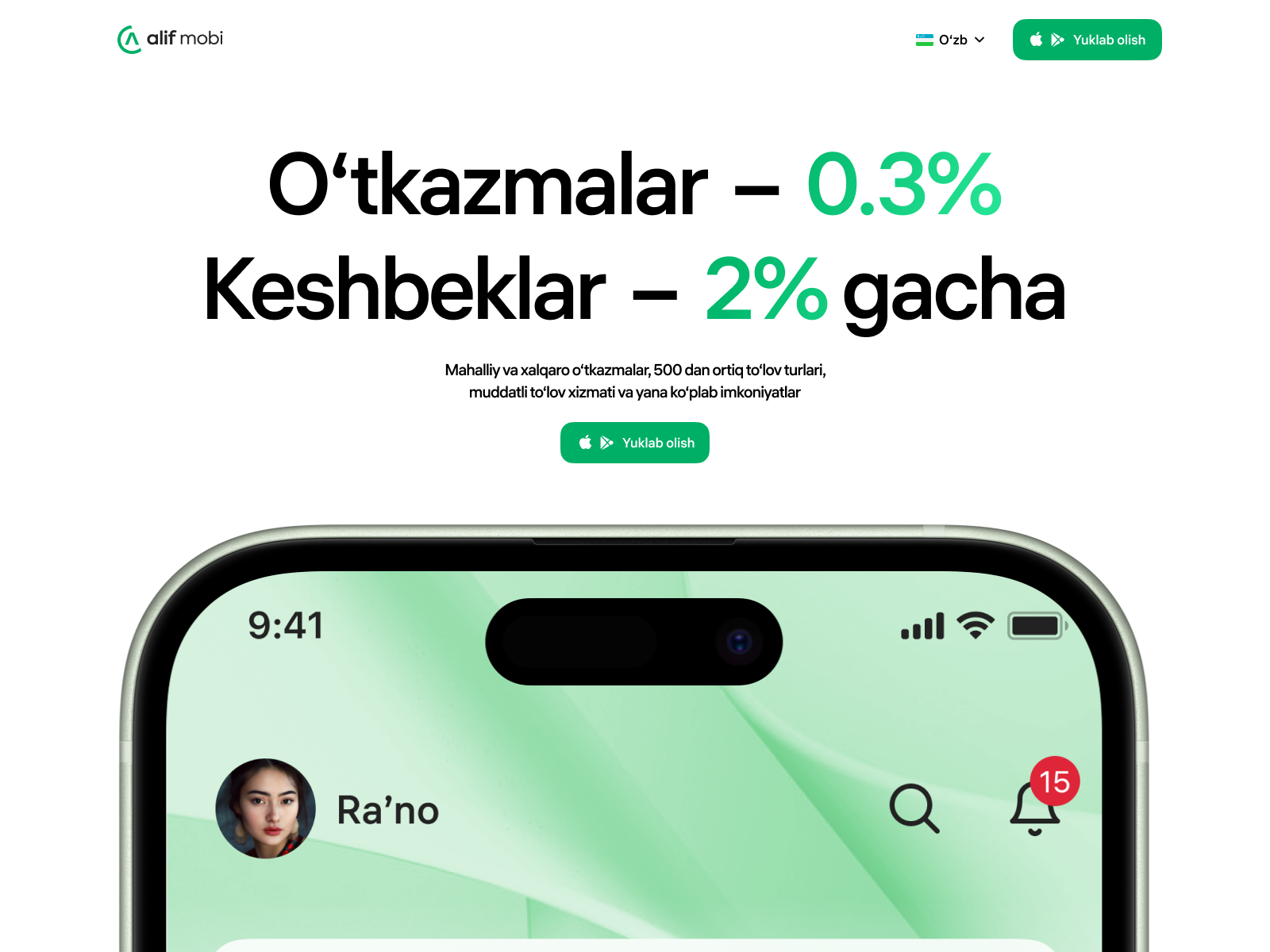 Mobile app landing page alif app app landing bobur bobur mavlonov landing mobile app landing mobile promo uzbekistan webdesign