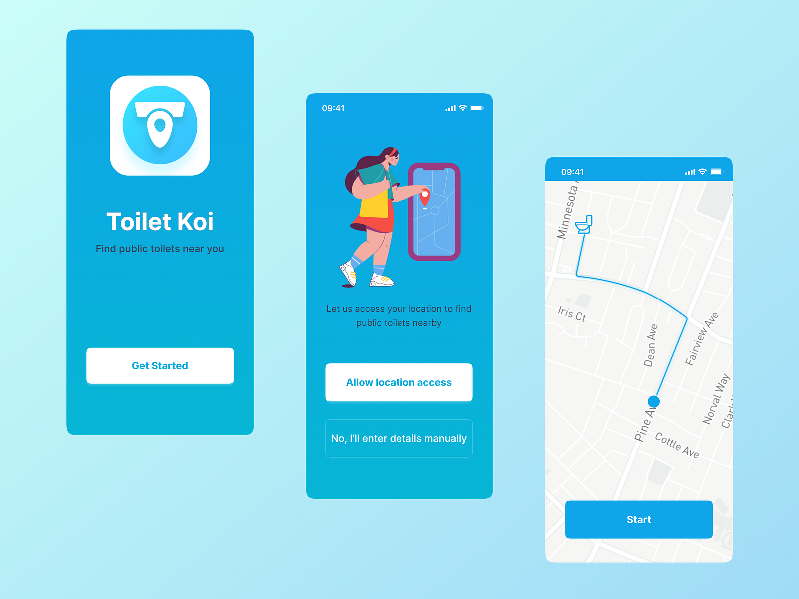 Toilet Koi public toilet finder app by Nidal K on Dribbble