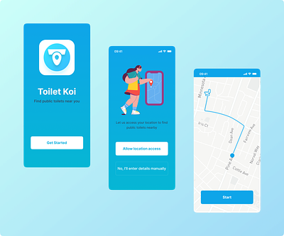 Toilet Koi - public toilet finder app mobile app deisgn public toilet toilet ui ux