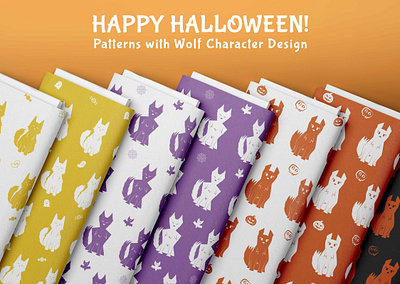 Pattern Design with Werewolf Characters graphic design halloween illustration packaging design surface pattern design wolf character design
